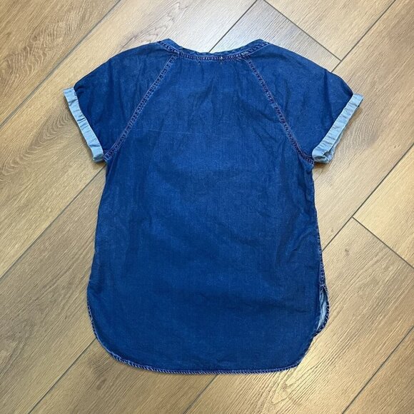 Cloth & Stone Anthropologie Blue High-Low Shortsleeve Tencel Top Shirt Sz S - Picture 5 of 5